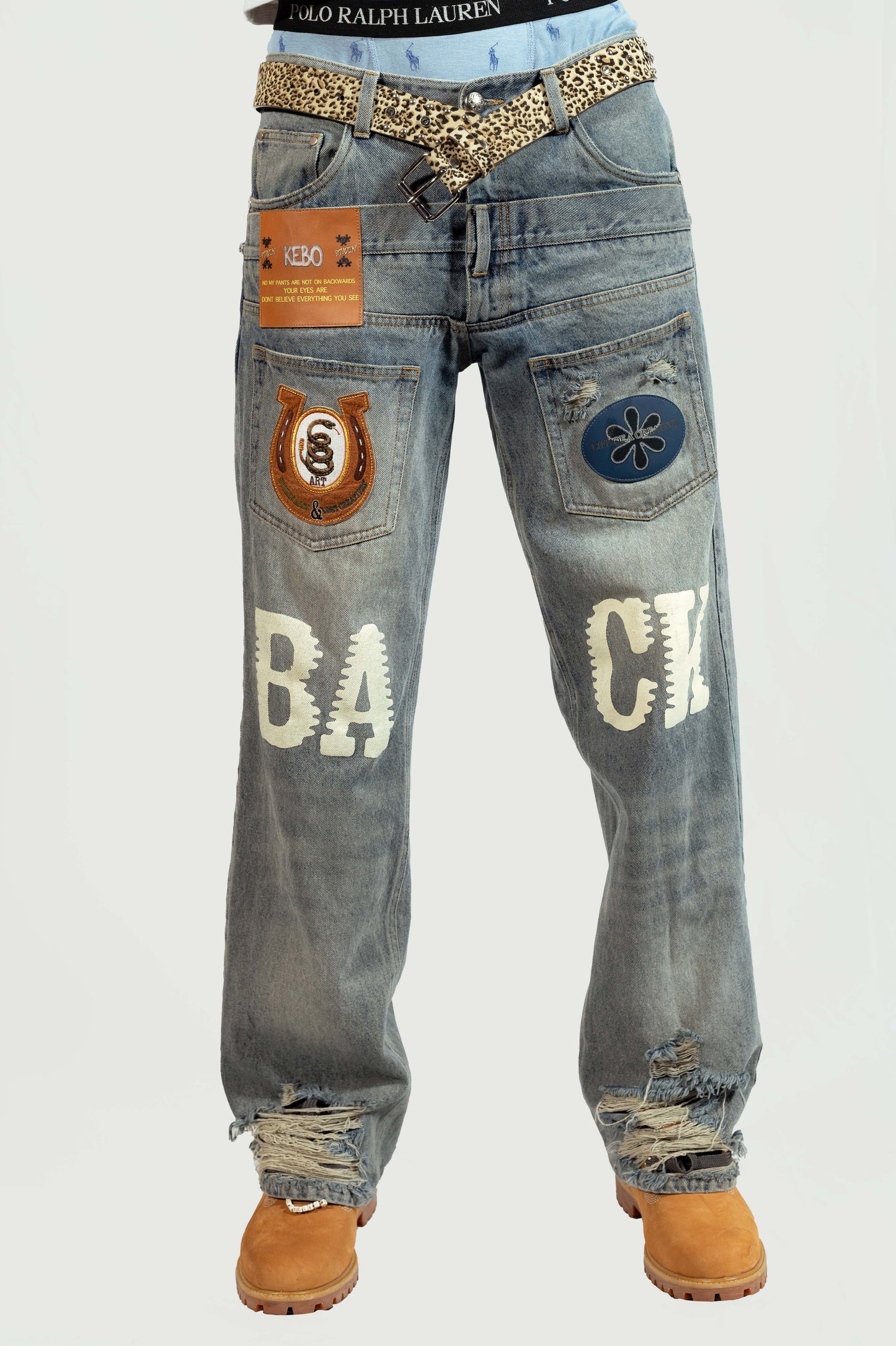 Leather Patched Backwards Denim