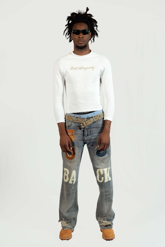 Leather Patched Backwards Denim
